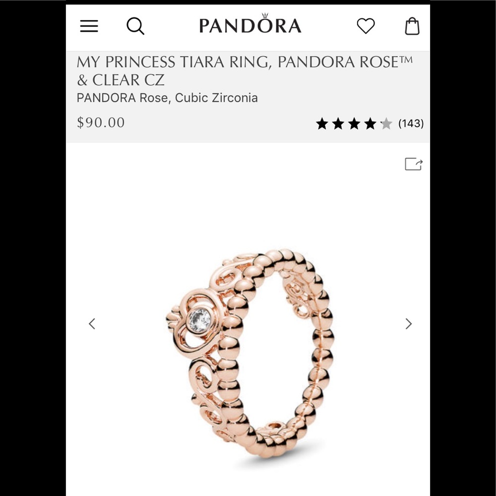 Brand New Rose Gold Pandora Crown Ring